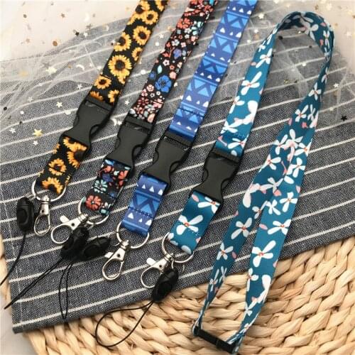Hot Keychain Straps Floral Geometric Series Rope Cell Phone Neck Strap Lanyard For ID Card Key Chain DIY Lanyard Hanging Rope