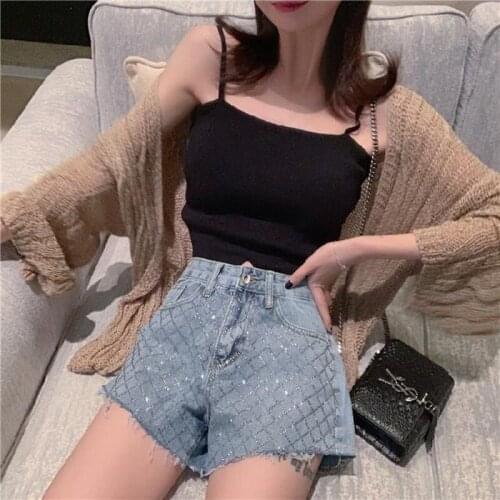 Wide Leg Denim Shorts for Women Summer 2021 Korean Solid High Waist Short Jeans Female Casual Loose Womens Short-pants Y887