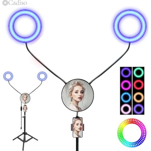 Cadiso LED Dual RGB Ring Light for Makeup With Tripod Selfie Colorful Photography Lighting Lamp for TikTok Vlogging YouTube Live