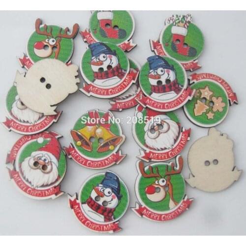 WBNGKA Merry Christmas decorative buttons wooden 100pcs mix randomly home decoration christmas button
