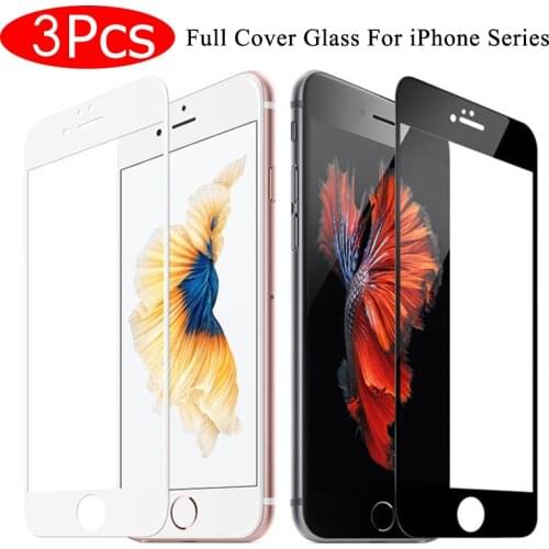 3Pcs 9H Full Cover Tempered Glass For iPhone 7 8 6 6s Plus Screen Protector Protective Film For iPhone X XS Max XR Curved Edge