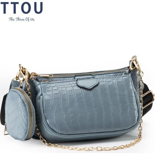 Crocodile Pattern Womens Shoulder Bag Designer 3 Pcs/Set Chain Crossbody Messenger Bags Lady Alligator Wide Strap Handbags