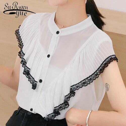 Womens tops and blouses 2021 summer short sleeve chiffon blouse women shirts fashion ruffles solid white blouse women 5008 50