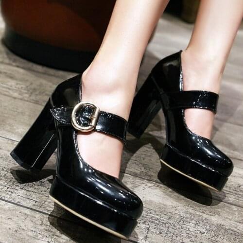 SARAIRIS Big Size 32-48 Women Mary Jane Shoes Vintage Thick High Heels Round Toe Platform Pumps Party Wedding Prom Footwear
