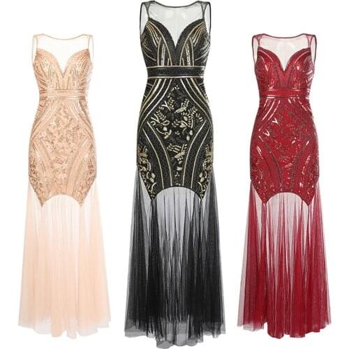 1920s Great Gatsby Robe De Soiree Sequins Beading Evening Dresses Mermaid Formal Sleeveless Round collar Prom Party Long Dress