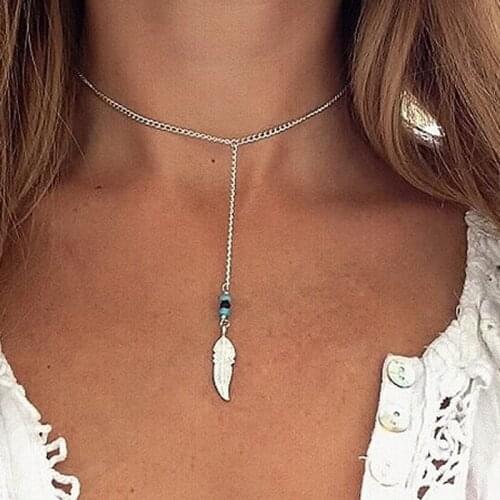 2017 New Bohemian Retro Feather Long Tassels Pendant Short Necklaces for Women 2017 Vintage Jewelry