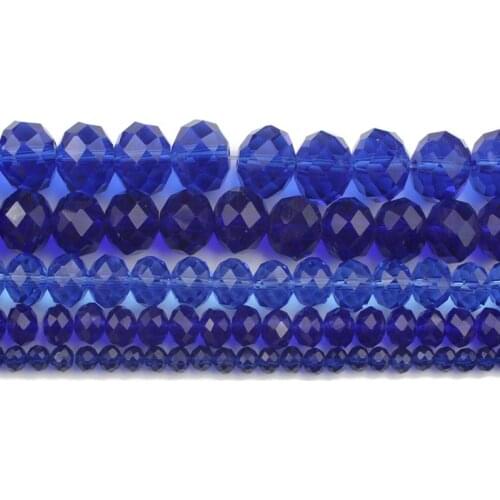 4/6/8/10/12mm Faceted Dark Blue Glass Crystal Beads Rondell Loose Spacer Beads for Jewellery Making Bracelet Necklace 15