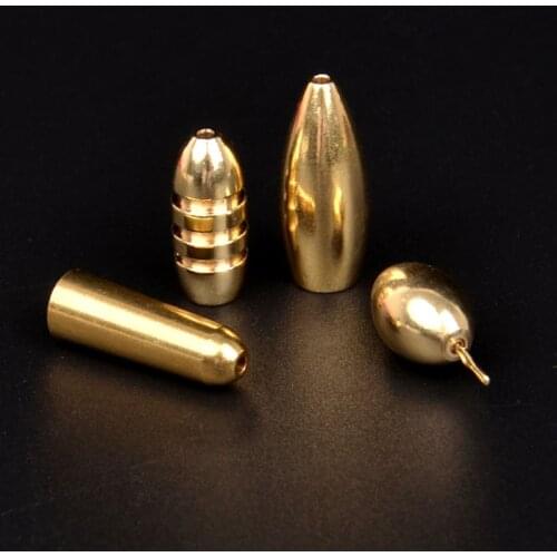 5pcs Saltwater Fishing Bullet Shape Copper Weights Metal Jig Head Deep Water Sinkers For Hook Lure Texas Rig Tackle Accessories