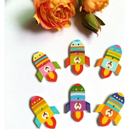 50pcs/lot Cartoon Style 2 Holes Mixed Random Transportation rocket buttons 23x36mm Wood Buttons Scrapbooking Sewing Accessories