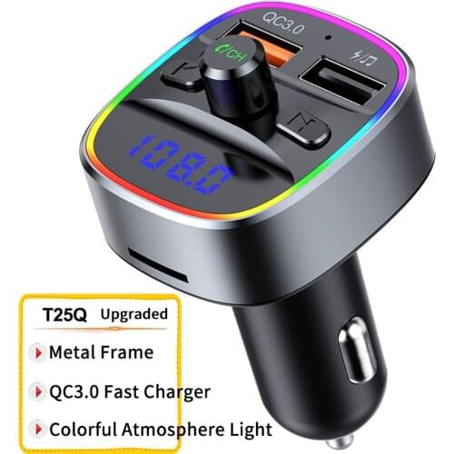 Car Mp3 Bluetooth Player Car Charger Fast Charge T25Q Bluetooth Hands-free FM Transmitter