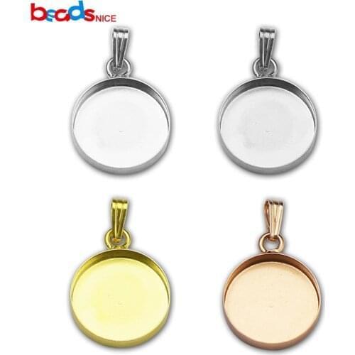 Beadsnice Solid 925 Sterling Silver Pendant Tray Round Pendant Blank fit 16mm pendants for Necklace Jewelry Making ID36506
