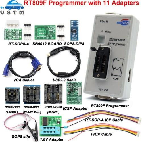 Free Shipping RT809F Serial ISP Programmer with 11 adapters +1.8v adapter+SOP8 test clip Best Quality