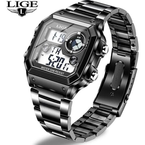 2021 LIGE New Sports Men Digital Watch Creative Diving Watches Male Steel Waterproof Wristwatch Alarm Clocks Relogio Masculino