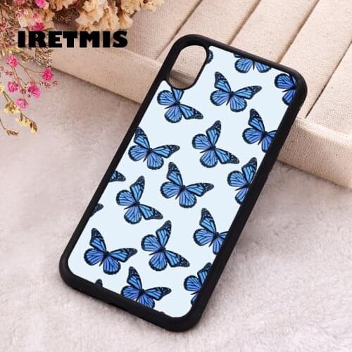 Iretmis 5 5S SE 2020 Phone Cover Case for iPhone 6 6S 7 8 Plus X Xs XR 11 12 Mini Pro Max Silicone TPU Blue Butterfly Pattern