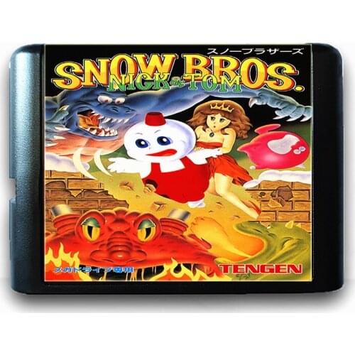 Nick & Tom Snow Bros for 16 bit Sega MD Game Card for Mega Drive for Genesis Video Game Console PAL USA JAP