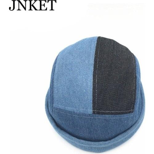 JNKET Fashion Unisex Splicing Brimless Hat Beanies Hat Denim Skullcap Adjustable Harbour Docker Hat Casual Pumpkin Hat Bonnet