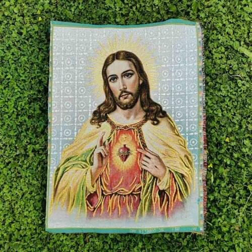 Sacred Heart of Jesus Painting Unique Chinese Weaving Art Christmas Gift Catholic Tapestry Picture Home Orthodox Prayer Portable