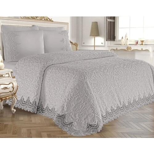 Elegant French Guipure Lacey Double Blanket Set 6PCS Grey Embroidered Pillowcases Blanket Bed Sheet Quality Bed Lining - Lisa