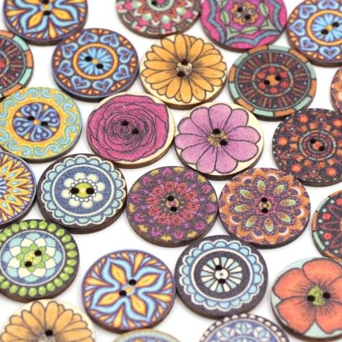 50pcs Retro Button Printing Round Wooden Buttons 2-Holes Decorative Button For Clothing DIY Crafts Sewing Scrapbooking 20-25mm