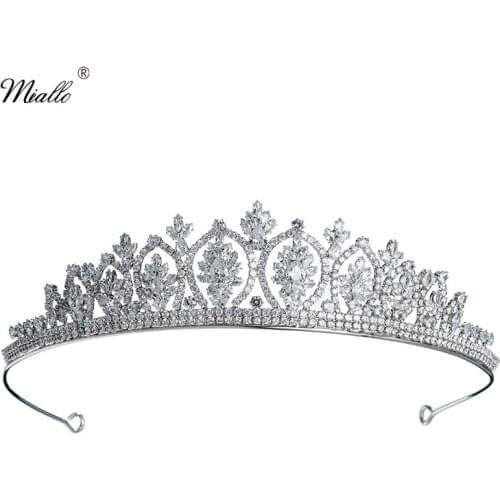 Miallo Luxury Full AAA CZ Princess Crown Diadem Bridal Cubic Zircon Flower Women Headpieces Wedding Brides Tiaras