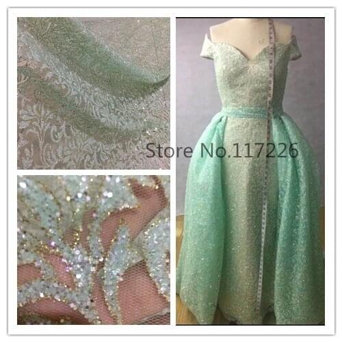 Fashion french net lace with light blue glued glitter JRB-92716 top selling embroidery african tulle mesh fabric