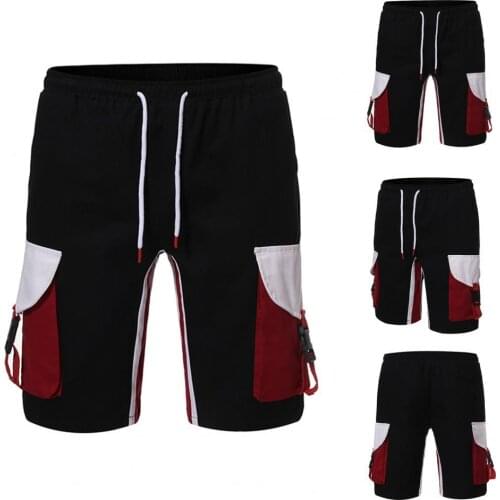 Men Cargo Shorts 2021 Contrast Color Drawstring Men Mid Waist Multi Pockets Fifth Shorts for Working