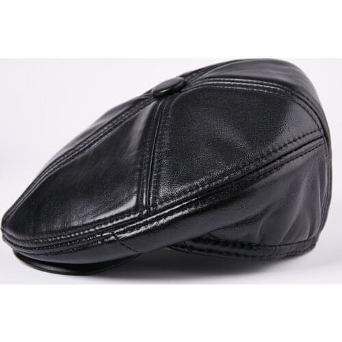 New Arrival Fashion Leather Hat Mens Winter Sheep Leather Hat Beret and Outdoor Mens Cashmere Thickening Warm Cap B-7208