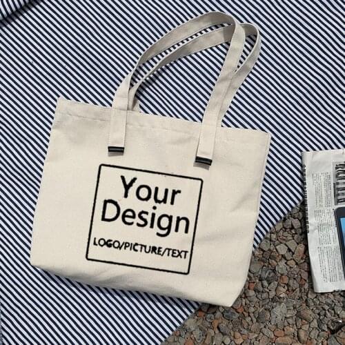 Custom Canvas Tote Bag Shopping Add Your Text Graphic Print Personality Design Buttons Fashion White Black Shoulder Bags Women