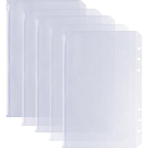 Aasjbofa Clear Binder Pocket A6/A7 Binder Zipper Folder For 6-Ring Notebook Planner Waterproof PVC Pouch Document Filing Bags