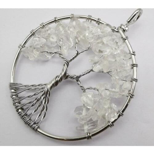 Lucky Handmade Tree of life Natural Clear Quartz Wire Wrap GEM Pendant Jewelry For Gift S597
