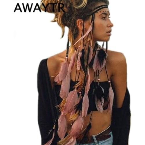 Feather Headband AWAYTR Rope Crown for Women Headwear Festival Hair Accessories Summer Beach Headpieces