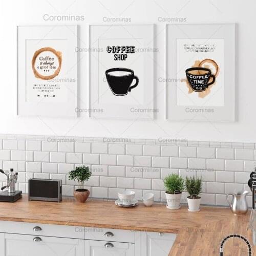 Modern Black White Canvas Painting Coffee Cup Beans Wall Art HD Posters and Prints Pictures Coffee Shop Home Interior Decoration