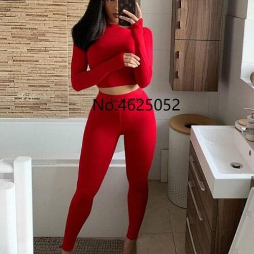 Two Piece Sets Women Solid Autumn Tracksuits High Waist Stretchy Sportswear Hot Crop Tops And Leggings Matching Outfits