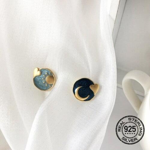 Sun Moon Stud Earrings For Women S925 Silver Needle New Original Design Korean Fashion Girl Student Party Gifts Jewelry INEFFA
