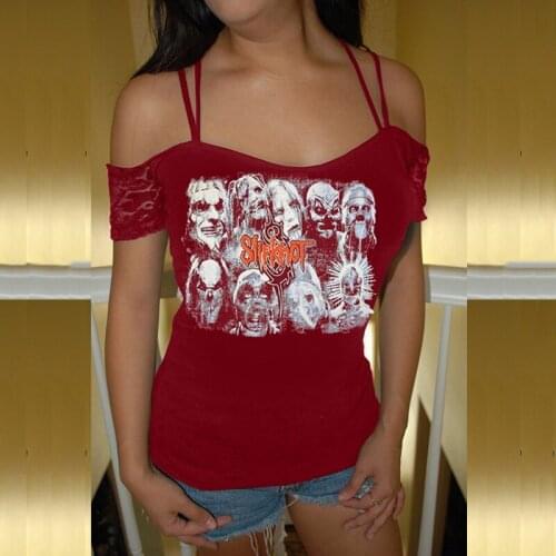 Umeko 2020 Casual Summer T-Shirt Women Strapless Slash neck Casual White Tops Tshirt Women T Shirt Skeleton Hand Print T-Shirt