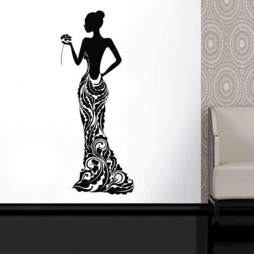 Beautiful African Woman Vinyl Sticker Model Girl Dress Rose Bobo Pattern Home Decor Ideas Room Interior Bedroom Wall Art AM14