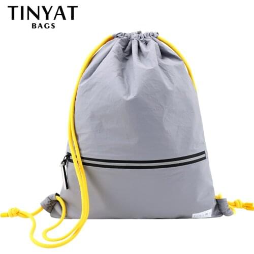 TINYAT Drawstring Pocket Bag Sports Waterproof Backpack black sport backpack for men women