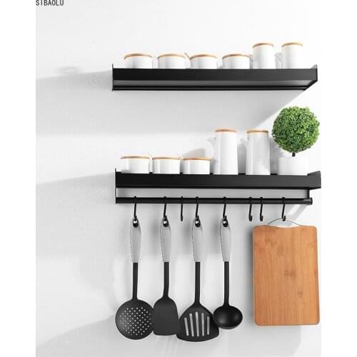 Wall-Mount Spice Racks Aluminum Kitchen Organizer Storage Shelves Utensil Spoon Hanger Hook Kitchen Gadgets Accessories Supplies