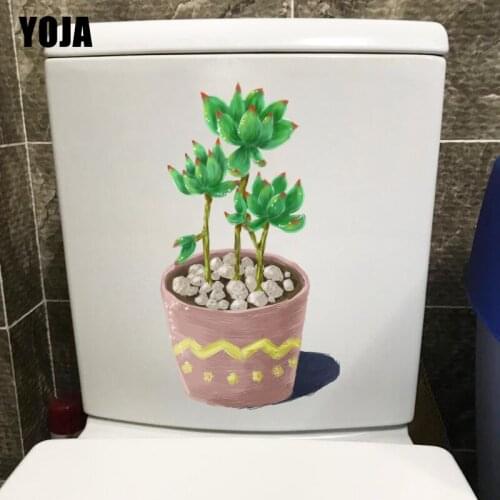 YOJA 13X23.8CM Cute Succulent Pot Cartoon Plant Bathroom Toilet Sticker Home Wall Decor Decal T1-1210