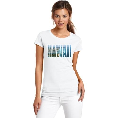 BLWHSA Hawaii Letters Print White Cotton Female T-Shirt Top Tee Hawaii City Design Short Sleeve Women T shirts Camiseta