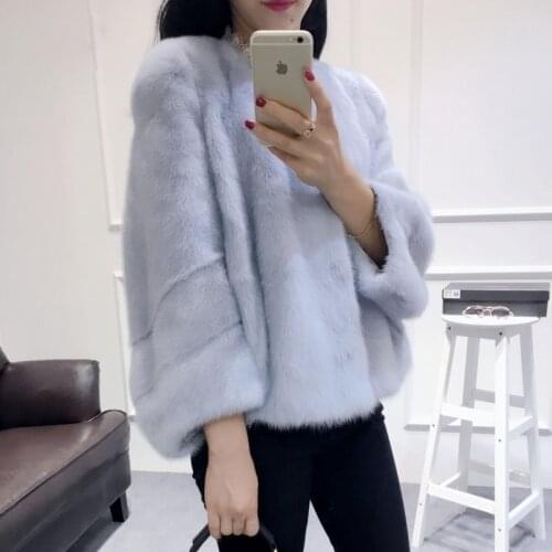 Female real mink fur jacket young women whole mink o-neck coat spring autumn winter short popular slim hot sale outerwear