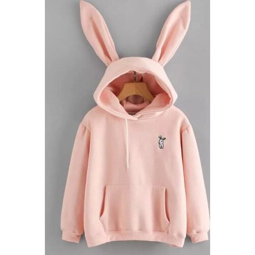 Womens Long Sleeve Rabbit Hoodie Sweatshirt Pullover Tops Blouse Autumn Winter Hooded Sweatshirt Sweatshirts Lady Hoodies