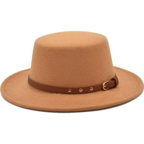 FUODRAO Women Classic Fedoras Hats Wool Flat Top Bowler Hat Solid Felt Jazz Cap Vintage Ladies Cowboy Hat P39