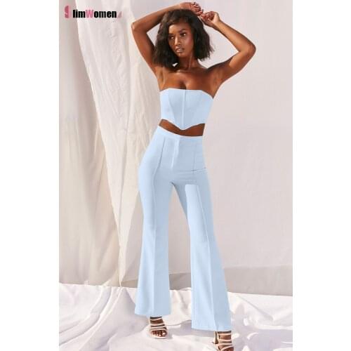 Women Double Layer Corset Tube Top + Bodycon Pants Two Piece Sets Outfits Streetwear Female 2 Piece Flare Trousers Set Clubwear