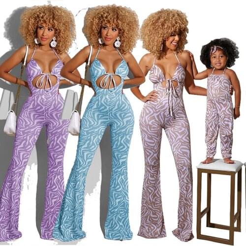 Sleeveless Print Backless Jumpsuit Rompers for Matching Mother Daughter Sets Women Romper Mum and Daughter Clothes