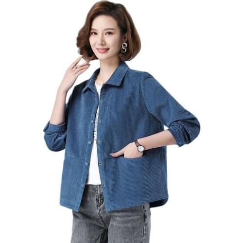 Women Coat Spring Autumn Korean Loose Corduroy Jacket Female Casual Short Windbreaker Outerwear Ladies Basic Plus Size Overcoat