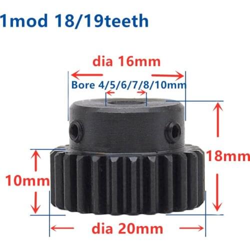 2pcs Spur Gear pinion 1module 18T 19teeth Bore 5mm-8mm Straight Teeth Metal steel gear CNC gear transmission industry RC car