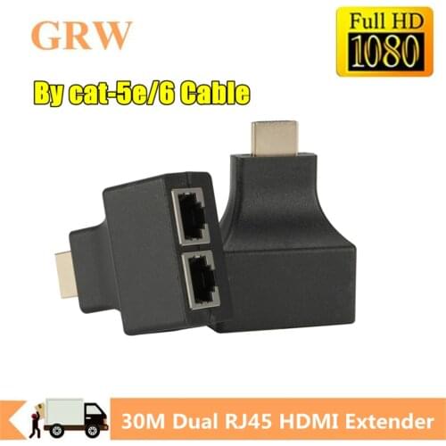 Grwibeou 1 Pair HDMI-compatible Video Extension Extender Adapter Signal Amplifier RJ45 Max 30M for HDTV STUB DVD Projector
