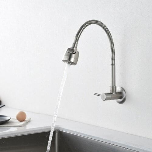1Pc Brushed Nickel Wall Mount Kitchen Filler Laundry Stainless Steel Horizontal Single Water Kitchen Faucet In-wall Single Cold