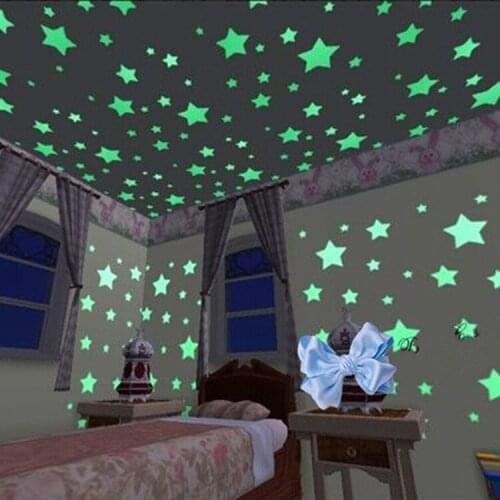 100pcs/lot Glow Wall Stickers 3d Stars wall stickers Decal Baby Kids Bedroom Home Decor Color Stars Luminous Fluorescent